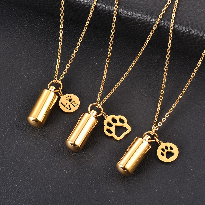 PAW CHARM CYLINDER URN NECKLACE