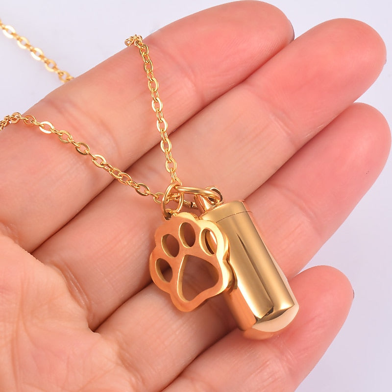 PAW CHARM CYLINDER URN NECKLACE