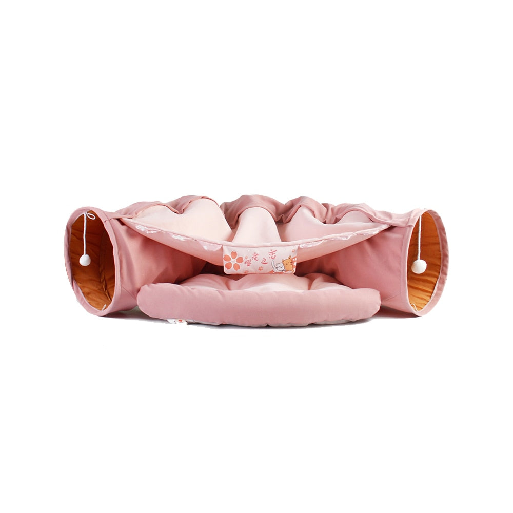 CHERRY BLOSSOM CAT TUNNEL WITH REMOVABLE CAT BED