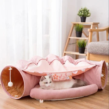 CHERRY BLOSSOM CAT TUNNEL WITH REMOVABLE CAT BED