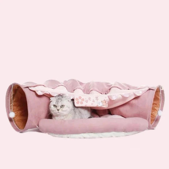 CHERRY BLOSSOM CAT TUNNEL WITH REMOVABLE CAT BED